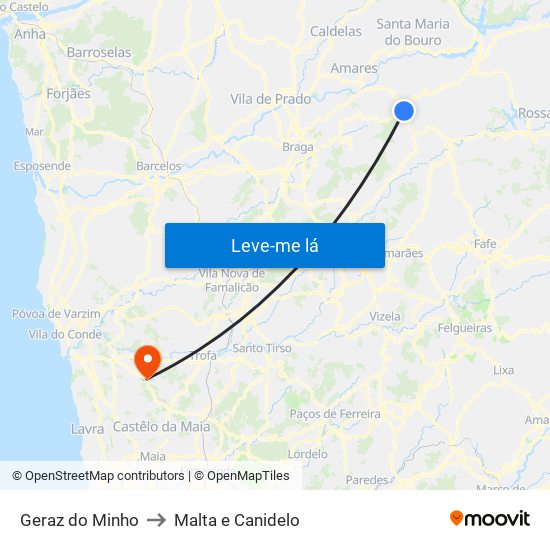 Geraz do Minho to Malta e Canidelo map