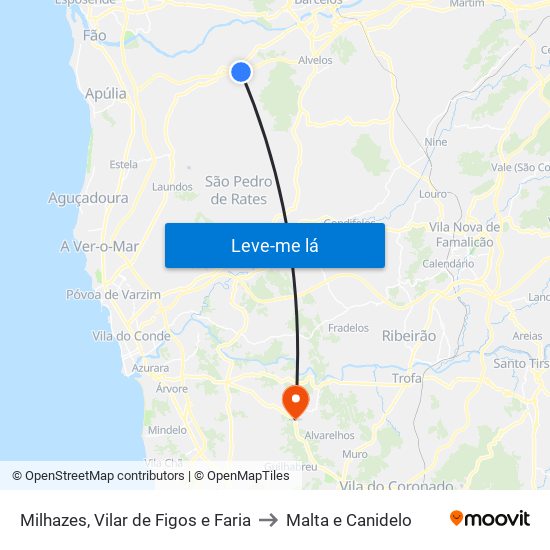 Milhazes, Vilar de Figos e Faria to Malta e Canidelo map