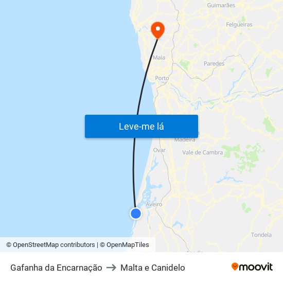 Gafanha da Encarnação to Malta e Canidelo map