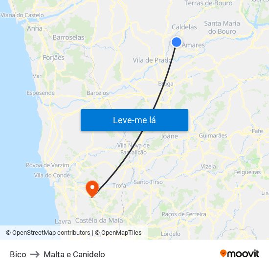 Bico to Malta e Canidelo map