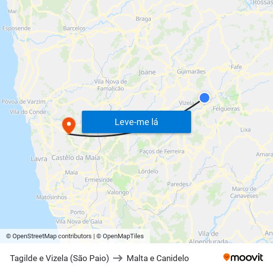 Tagilde e Vizela (São Paio) to Malta e Canidelo map