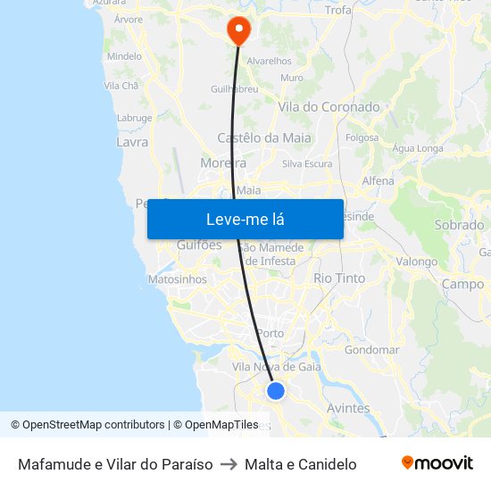 Mafamude e Vilar do Paraíso to Malta e Canidelo map