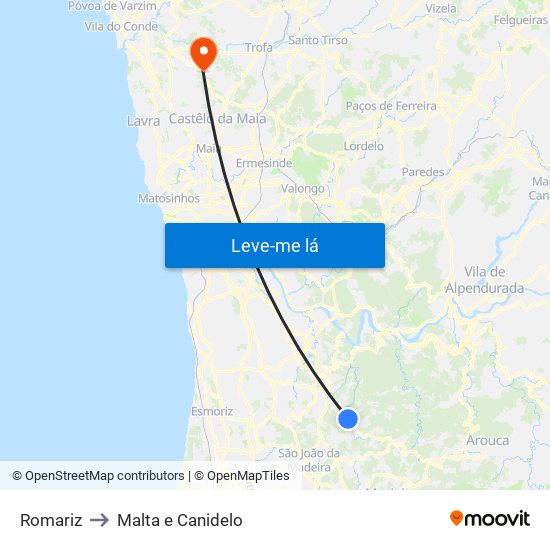 Romariz to Malta e Canidelo map