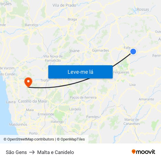 São Gens to Malta e Canidelo map