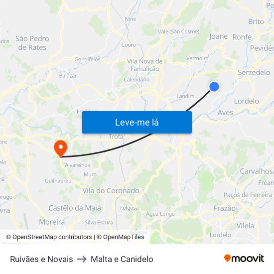 Ruivães e Novais to Malta e Canidelo map
