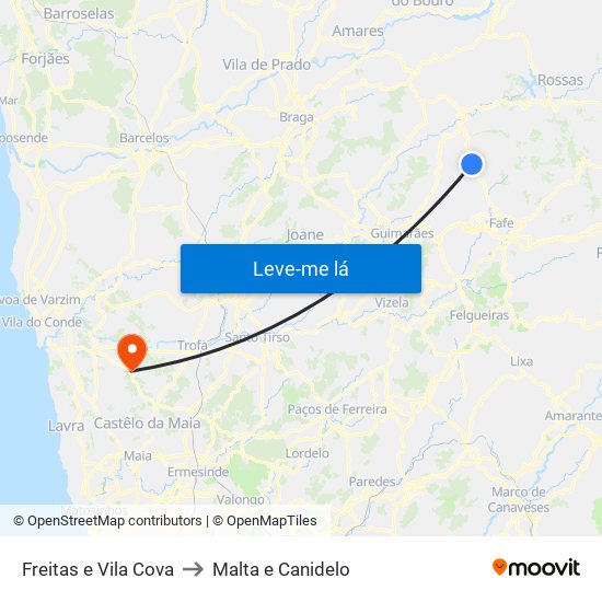Freitas e Vila Cova to Malta e Canidelo map