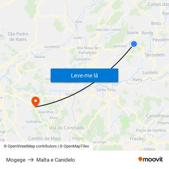Mogege to Malta e Canidelo map