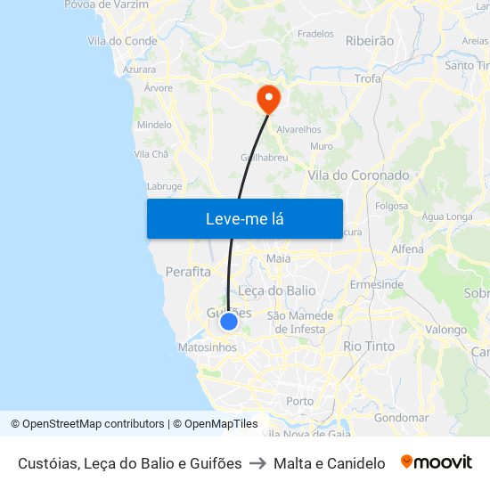 Custóias, Leça do Balio e Guifões to Malta e Canidelo map