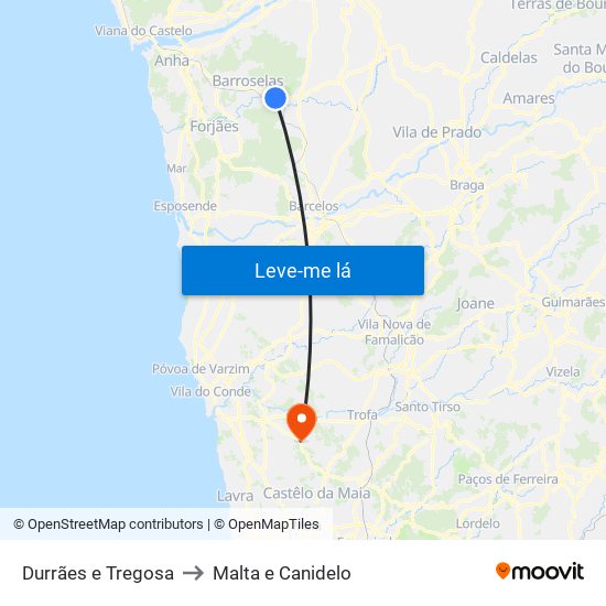 Durrães e Tregosa to Malta e Canidelo map