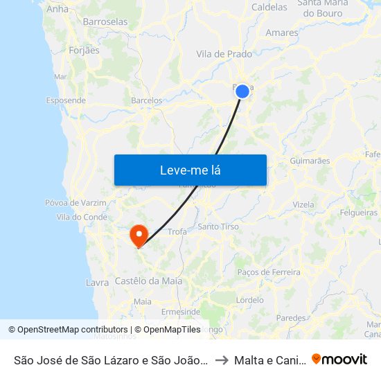 São José de São Lázaro e São João do Souto to Malta e Canidelo map