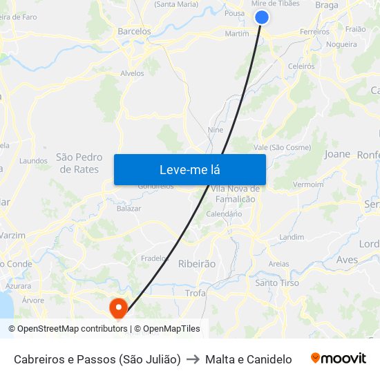 Cabreiros e Passos (São Julião) to Malta e Canidelo map