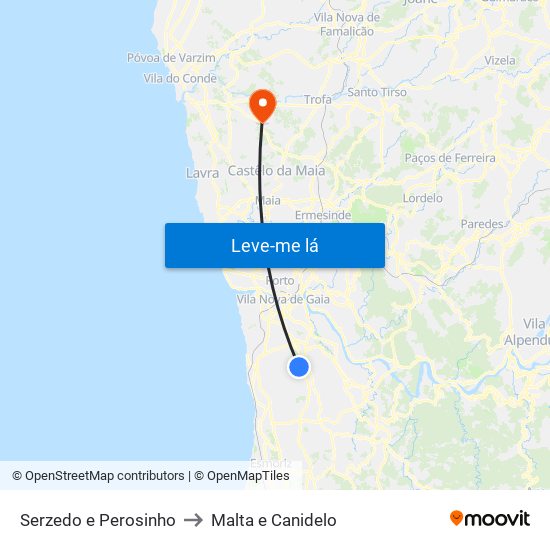 Serzedo e Perosinho to Malta e Canidelo map