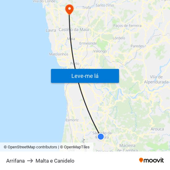 Arrifana to Malta e Canidelo map