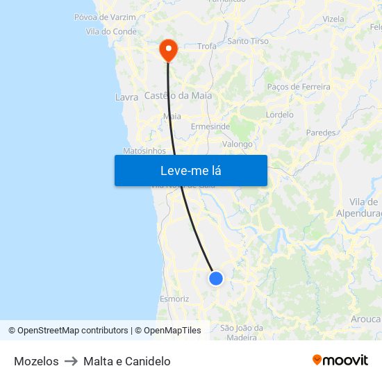 Mozelos to Malta e Canidelo map