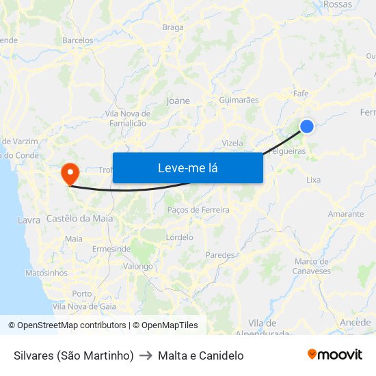 Silvares (São Martinho) to Malta e Canidelo map