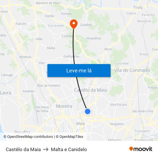 Castêlo da Maia to Malta e Canidelo map