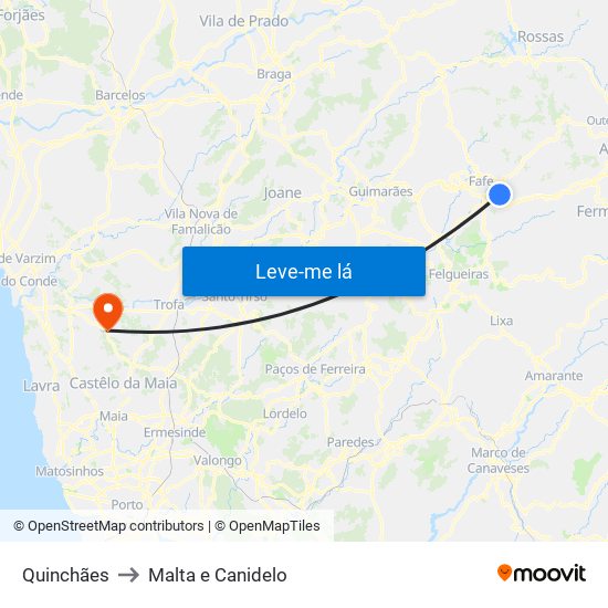 Quinchães to Malta e Canidelo map