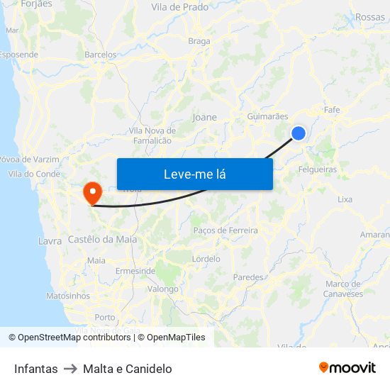 Infantas to Malta e Canidelo map