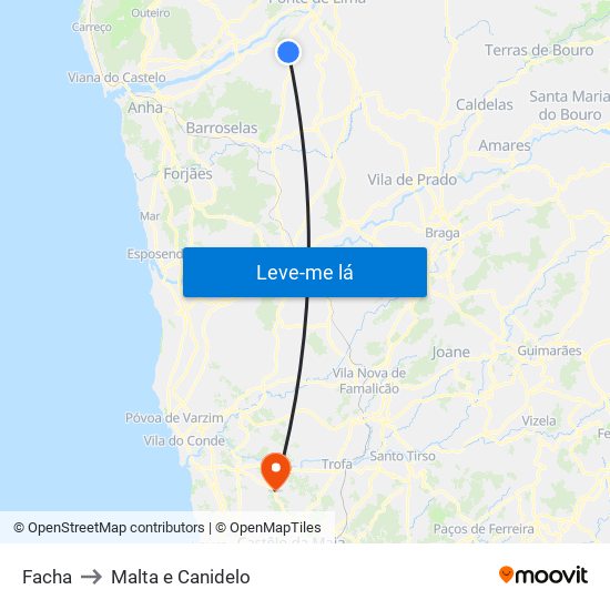 Facha to Malta e Canidelo map