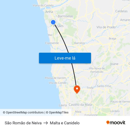 São Romão de Neiva to Malta e Canidelo map