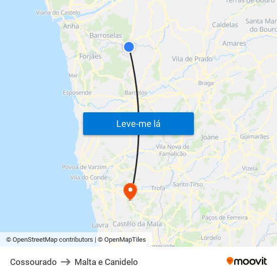 Cossourado to Malta e Canidelo map
