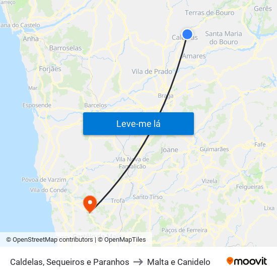 Caldelas, Sequeiros e Paranhos to Malta e Canidelo map