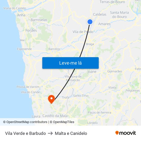 Vila Verde e Barbudo to Malta e Canidelo map