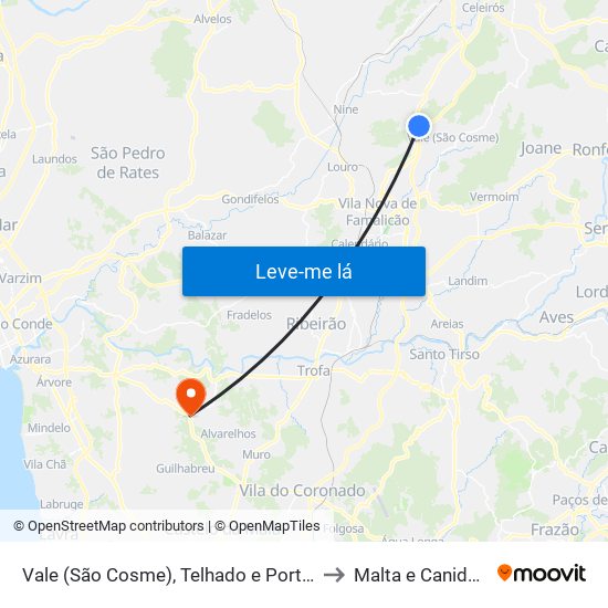 Vale (São Cosme), Telhado e Portela to Malta e Canidelo map