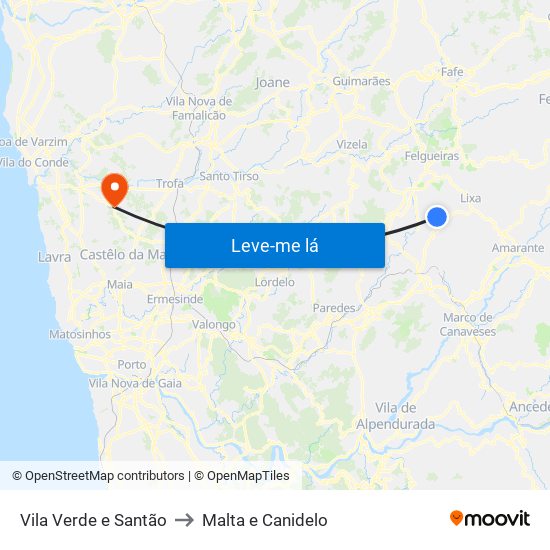 Vila Verde e Santão to Malta e Canidelo map