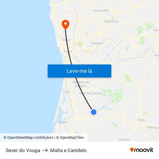 Sever do Vouga to Malta e Canidelo map