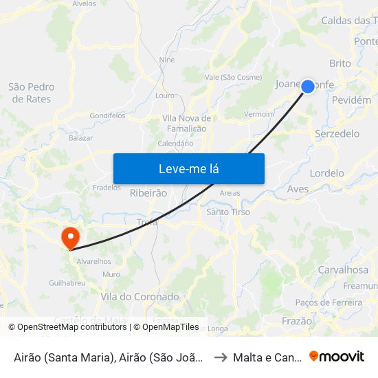 Airão (Santa Maria), Airão (São João) e Vermil to Malta e Canidelo map