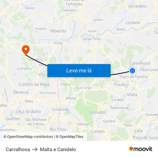 Carvalhosa to Malta e Canidelo map