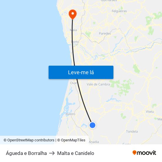 Águeda e Borralha to Malta e Canidelo map