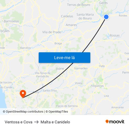 Ventosa e Cova to Malta e Canidelo map