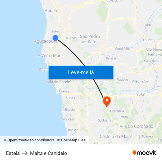 Estela to Malta e Canidelo map