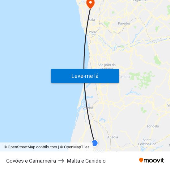 Covões e Camarneira to Malta e Canidelo map