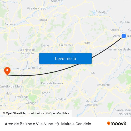Arco de Baúlhe e Vila Nune to Malta e Canidelo map