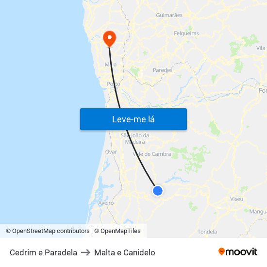 Cedrim e Paradela to Malta e Canidelo map