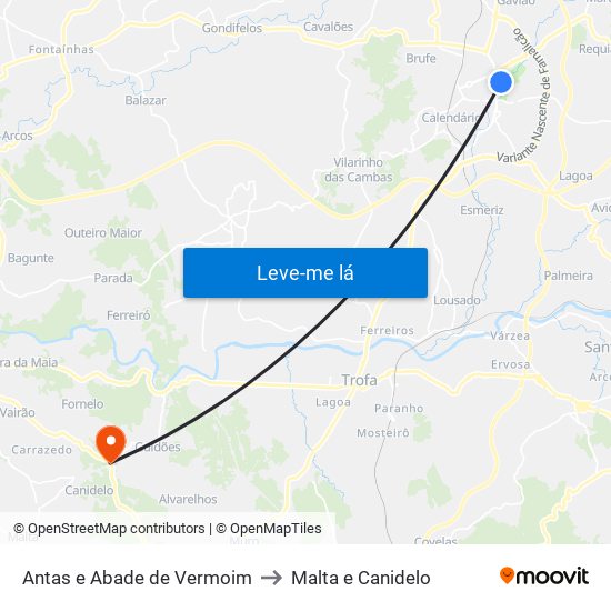 Antas e Abade de Vermoim to Malta e Canidelo map