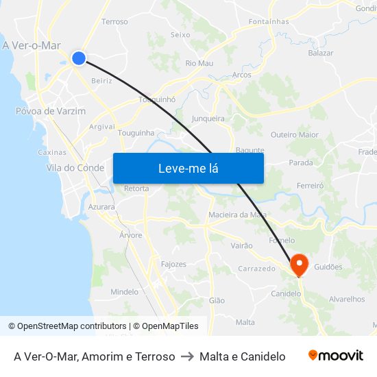 A Ver-O-Mar, Amorim e Terroso to Malta e Canidelo map
