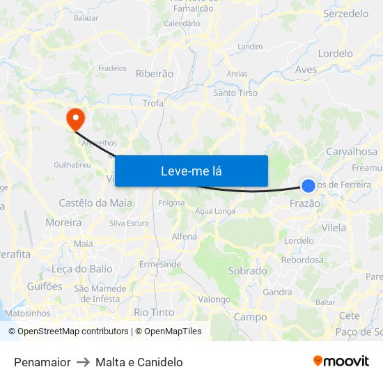 Penamaior to Malta e Canidelo map