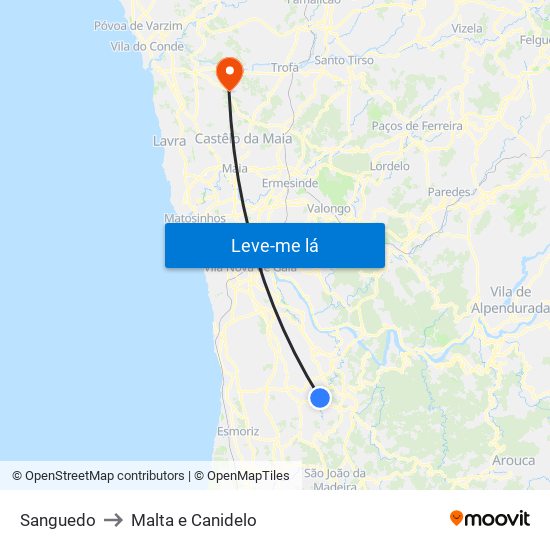 Sanguedo to Malta e Canidelo map