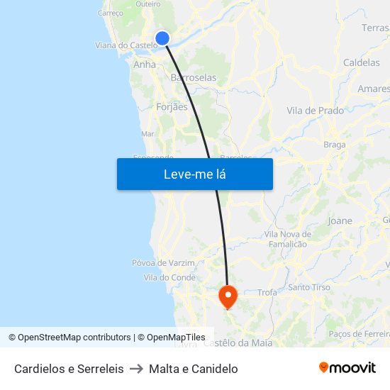 Cardielos e Serreleis to Malta e Canidelo map