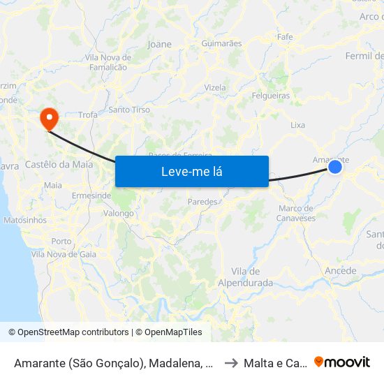 Amarante (São Gonçalo), Madalena, Cepelos e Gatão to Malta e Canidelo map