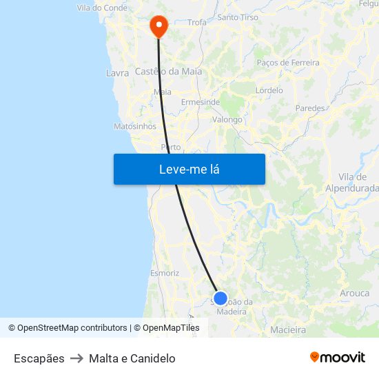 Escapães to Malta e Canidelo map