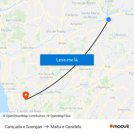 Caniçada e Soengas to Malta e Canidelo map