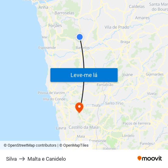 Silva to Malta e Canidelo map