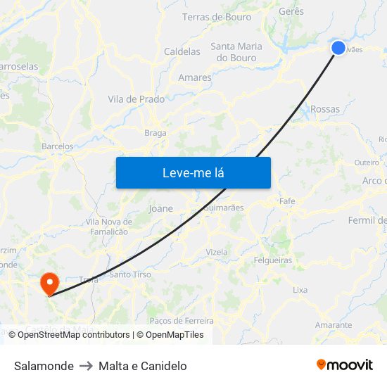 Salamonde to Malta e Canidelo map