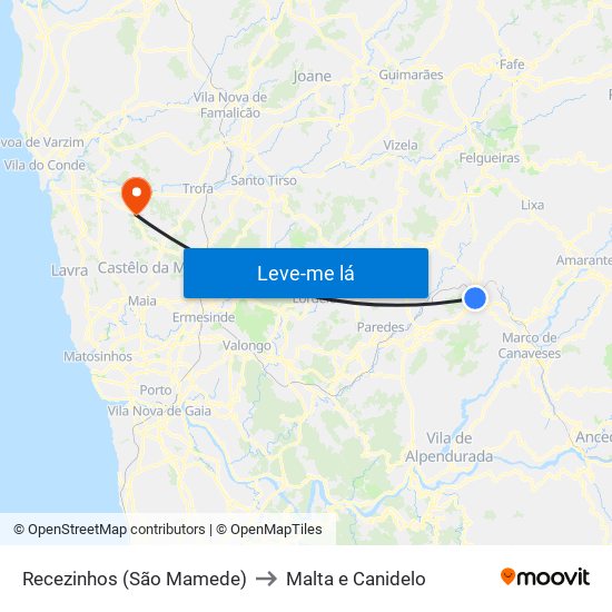 Recezinhos (São Mamede) to Malta e Canidelo map