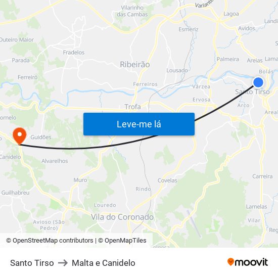 Santo Tirso to Malta e Canidelo map